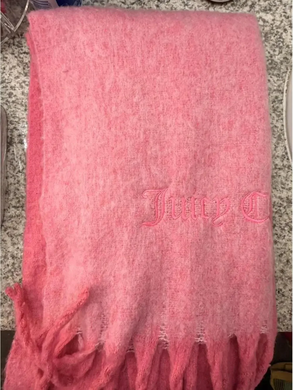 Thick Juicy Couture Pink Scarf with Fringe